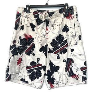 Hang Ten Board Shorts Mens Medium Colorful Surf Swim Lined White Cargo Pocket